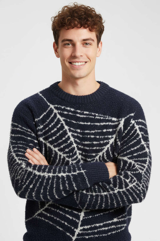 Mesh Pattern Knitted Sweater for Men, Navy Blue