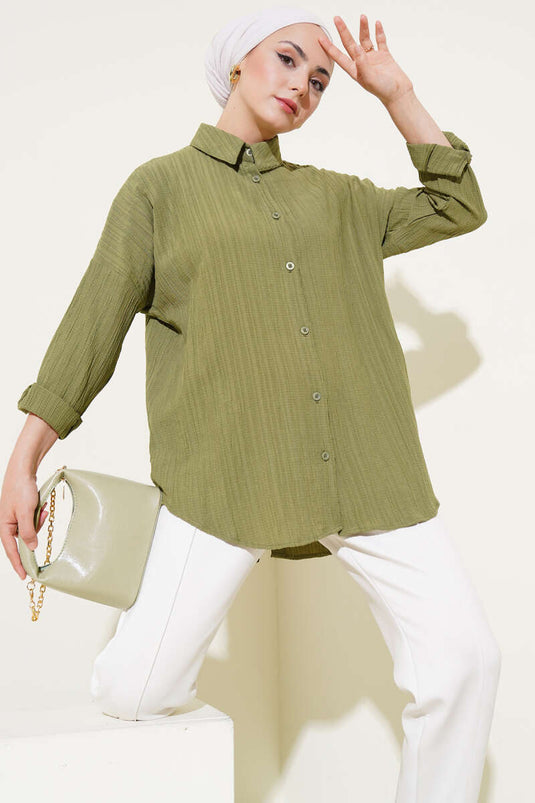 Ağaç Kabuğu Basic Gömlek Çağla Yeşili