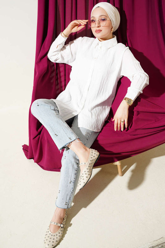 Ağaç Kabuğu Basic Gömlek Ekru