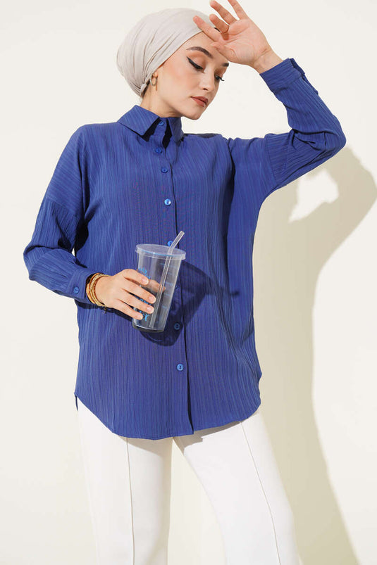 قميص أساسي من لحاء الشجر، لون نيلي