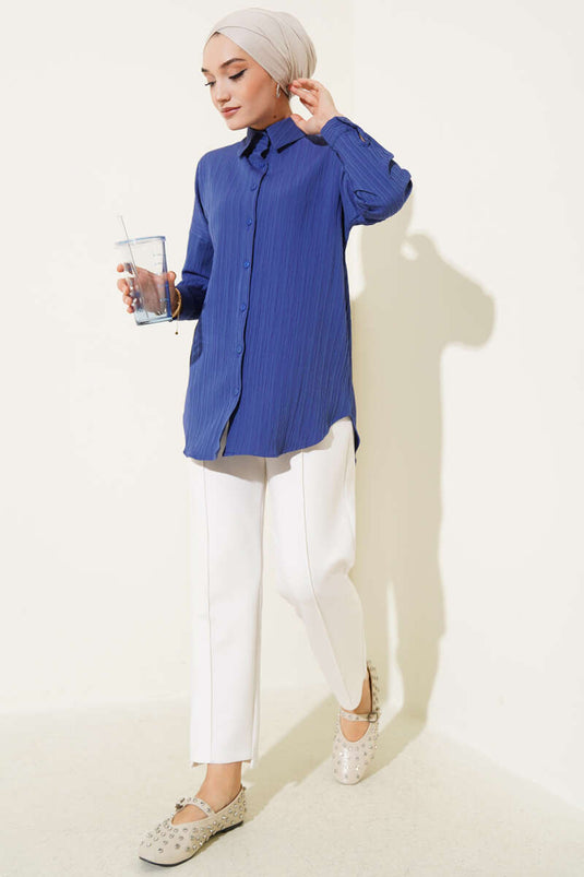 قميص أساسي من لحاء الشجر، لون نيلي