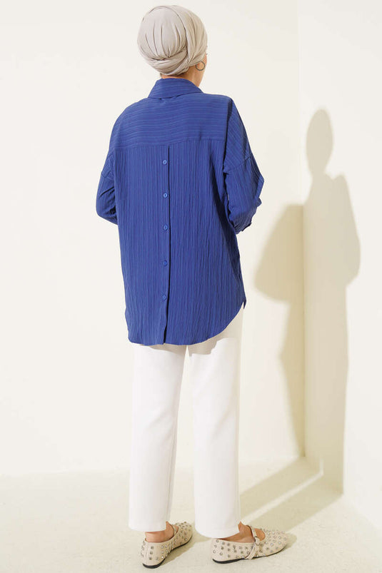 قميص أساسي من لحاء الشجر، لون نيلي