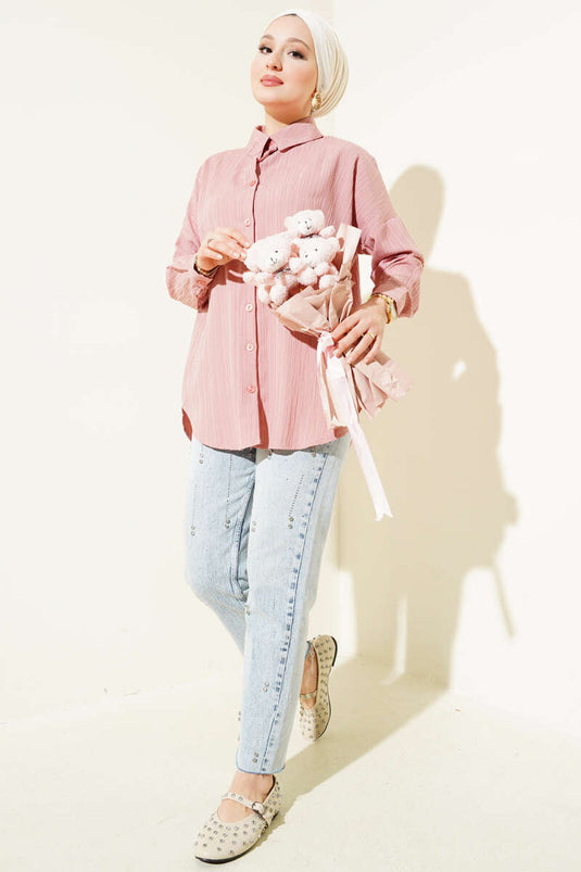 Ağaç Kabuğu Basic Gömlek Pudra