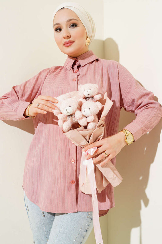 Ağaç Kabuğu Basic Gömlek Pudra