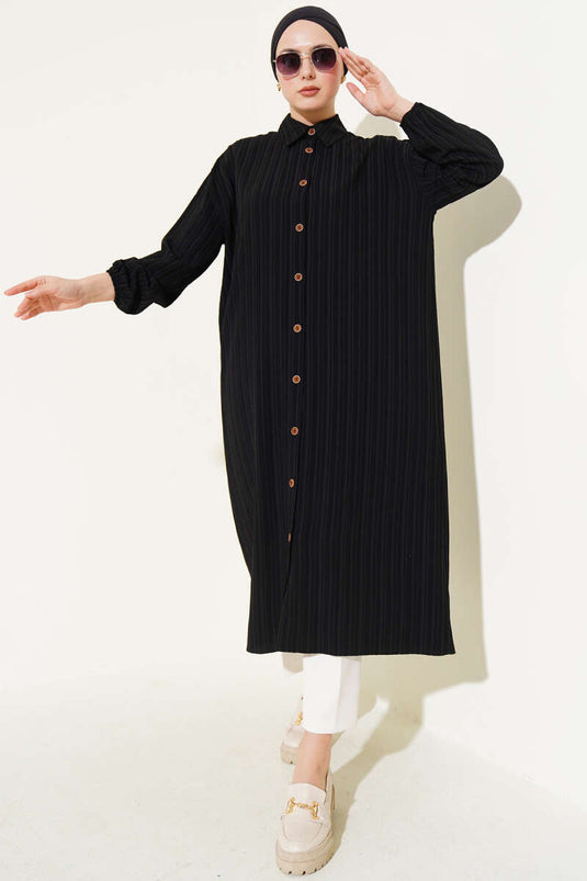 Tree Bark Long Shirt Black
