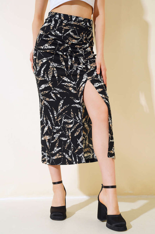 Tree Bark Slit Skirt Latte