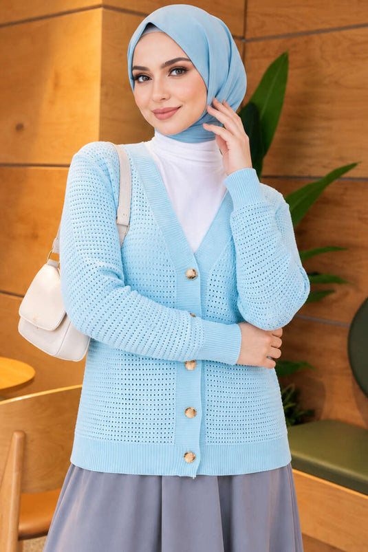 Cardigan In Maglia Con Motivo Azzurro Baby A V