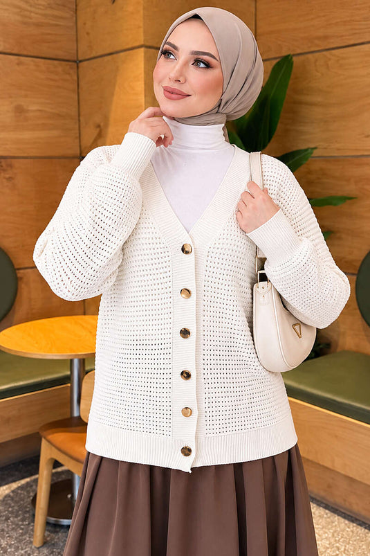 Gilet En Maille À Motif Ajur Et Col En V Blanc