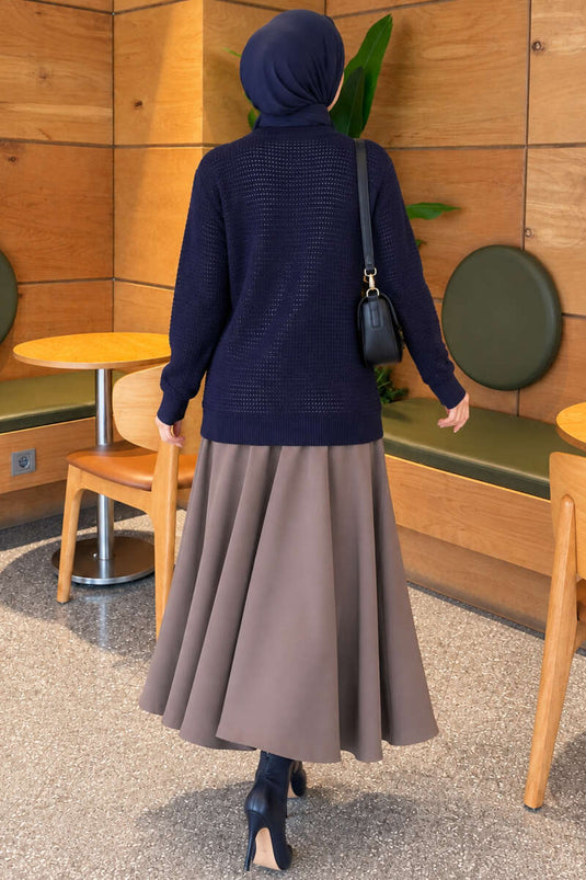 Chaqueta De Punto Con Patrón Ajur Y Escote En V En Azul Marino