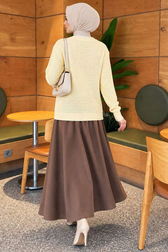 Yellow Patterned V-Neck Knit Cardigan