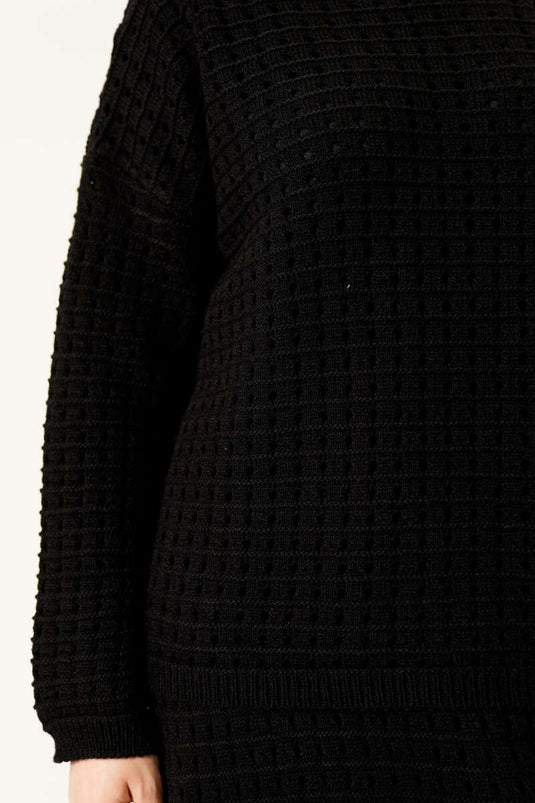 Ajurlu Etekli Triko İkili Takım Siyah