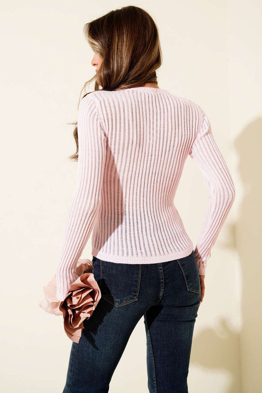 بدلة جسم محبوكة مفتوحة باللون الوردي