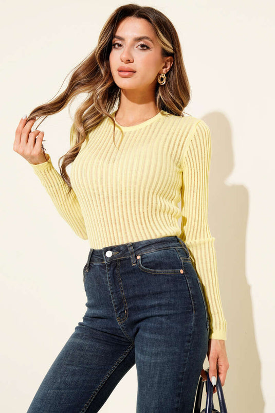 بدلة جسم صفراء محبوكة مضلعة مفتوحة