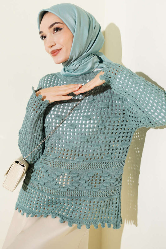 Openwork Embossed Pattern Sweater Mint