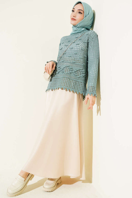 Openwork Embossed Pattern Sweater Mint