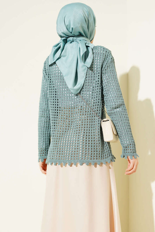 Openwork Embossed Pattern Sweater Mint