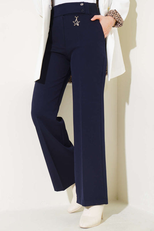 Accessorized Trousers Navy Blue