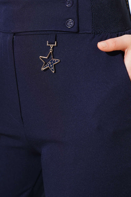 Accessorized Trousers Navy Blue