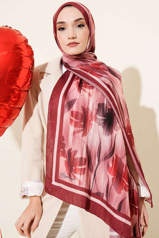 Watercolor Pattern Bamboo Crinkle Shawl Burgundy