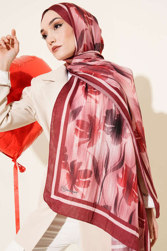 Watercolor Pattern Bamboo Crinkle Shawl Burgundy