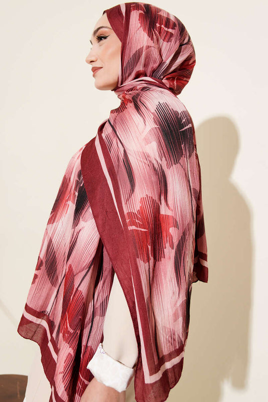 Watercolor Pattern Bamboo Crinkle Shawl Burgundy