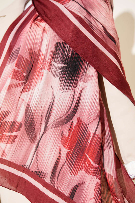 Watercolor Pattern Bamboo Crinkle Shawl Burgundy