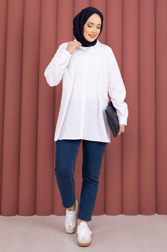 Chemise boutonnée à boutons réglables Alin Bel blanche