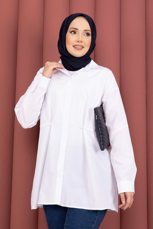 Chemise boutonnée à boutons réglables Alin Bel blanche