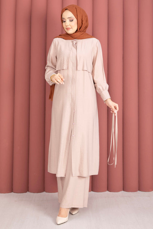 Ensemble Deux Pièces avec Pantalon à Détails Aller Beige