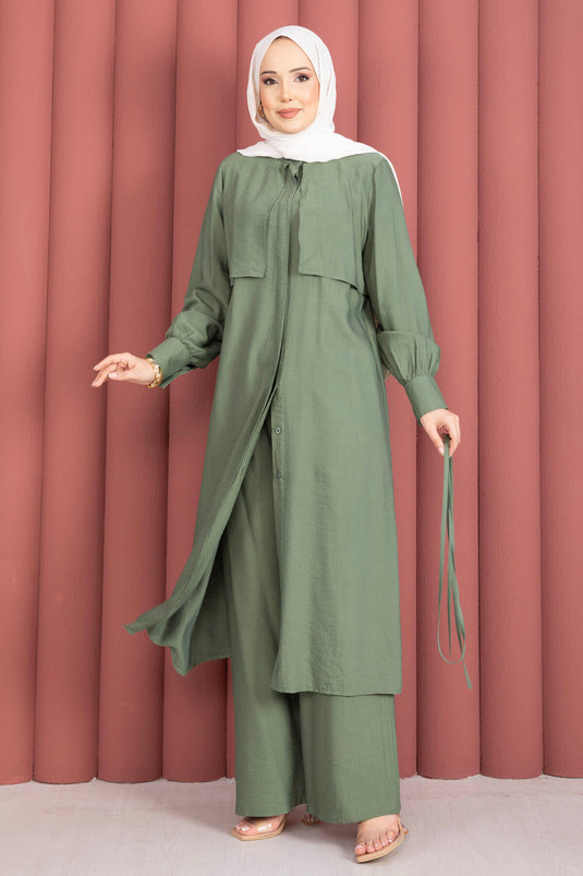 Ensemble Deux Pièces avec Pantalon à Détails en Kaki