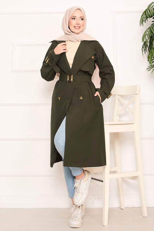 Trench-coat hijab amovible détaillé avec ceinture Aller Kaki