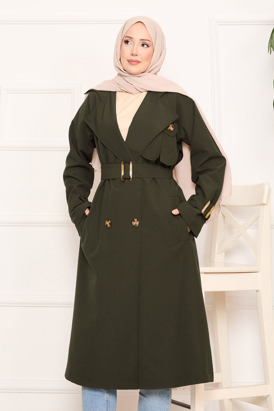 Trench-coat hijab amovible détaillé avec ceinture Aller Kaki