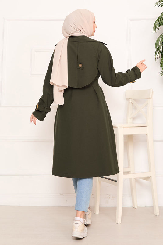 Trench-coat hijab amovible détaillé avec ceinture Aller Kaki