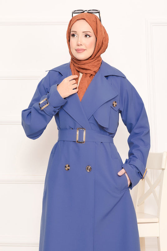 Trench-coat hijab amovible détaillé avec ceinture Aller Indigo