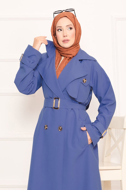 Trench-coat hijab amovible détaillé avec ceinture Aller Indigo