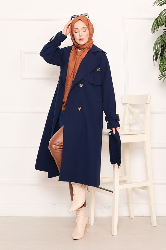 Trench-coat hijab amovible détaillé Aller bleu marine