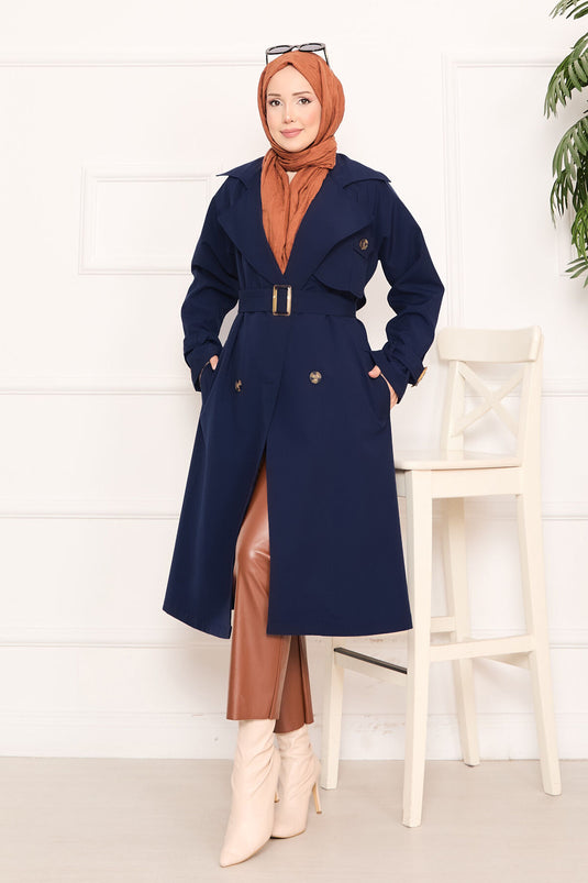 Trench-coat hijab amovible détaillé Aller bleu marine