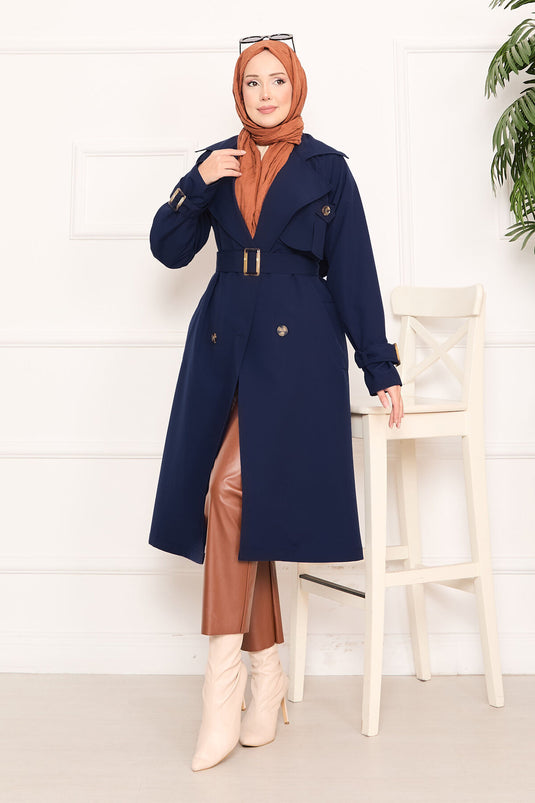 Trench-coat hijab amovible détaillé Aller bleu marine