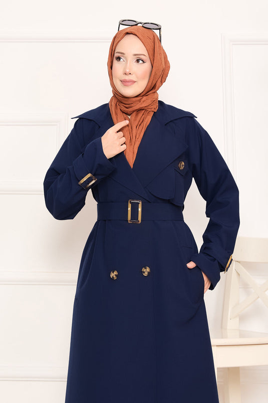 Trench-coat hijab amovible détaillé Aller bleu marine