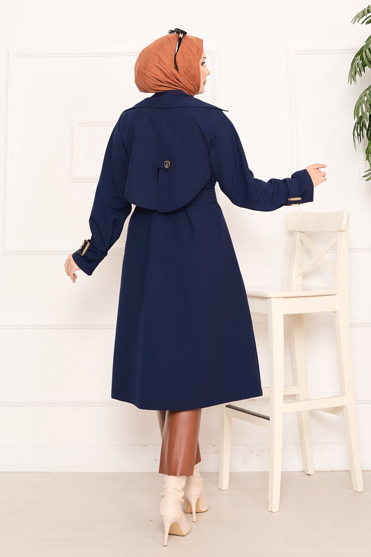 Trench-coat hijab amovible détaillé Aller bleu marine