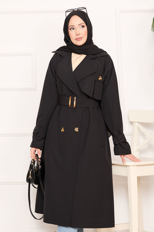 Trench-coat hijab amovible détaillé Aller noir