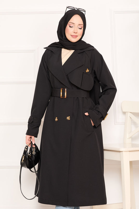 Trench-coat hijab amovible détaillé Aller noir