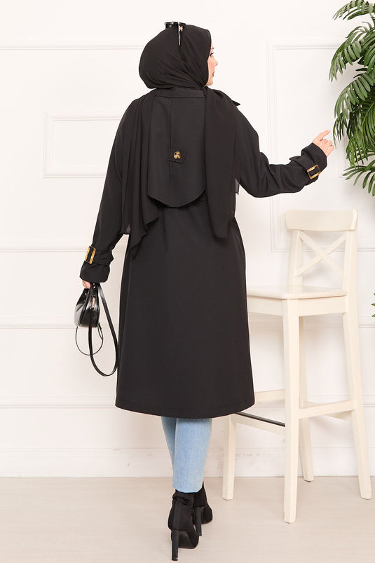 Trench-coat hijab amovible détaillé Aller noir