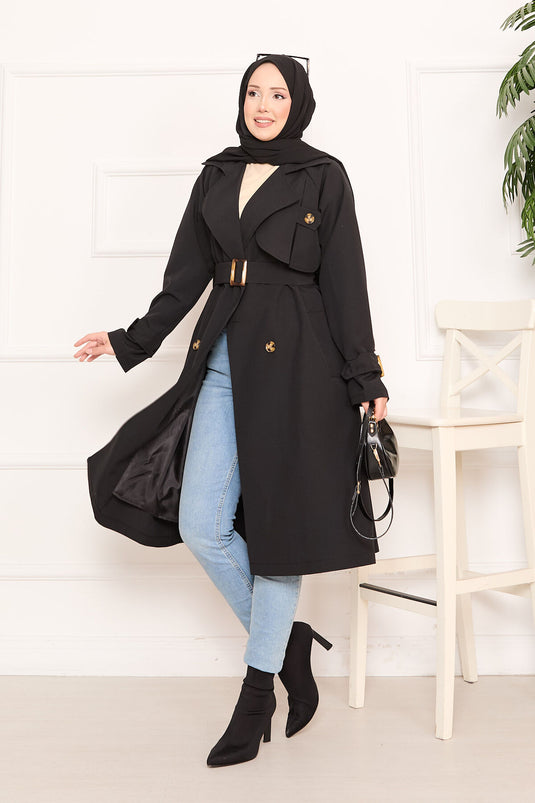 Trench-coat hijab amovible détaillé Aller noir
