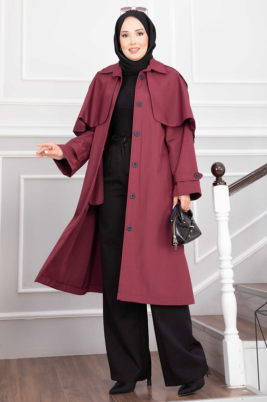 Langer Gürtel-Trenchcoat Bordeaux