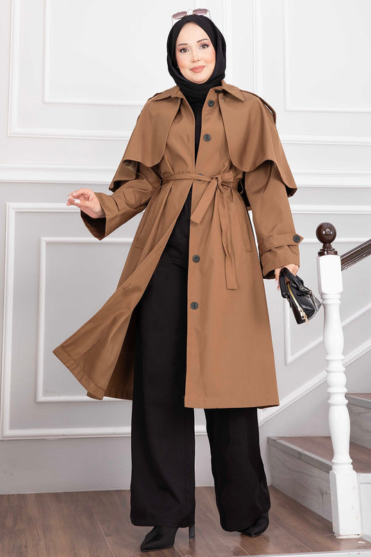 Langer Gürtel Trenchcoat In Kaffee