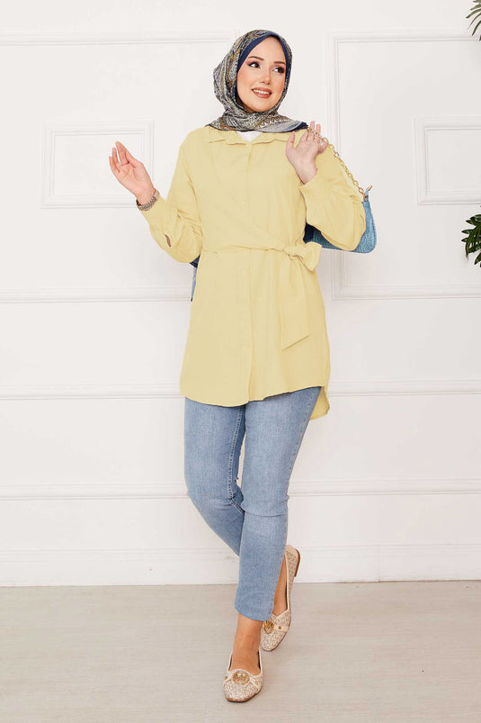 Chemise hijab nouée sur le côté Allerli jaune clair