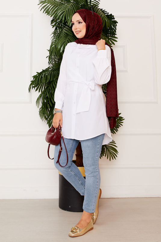 Allerli Chemise Hijab Nouée Sur Le Côté Blanc