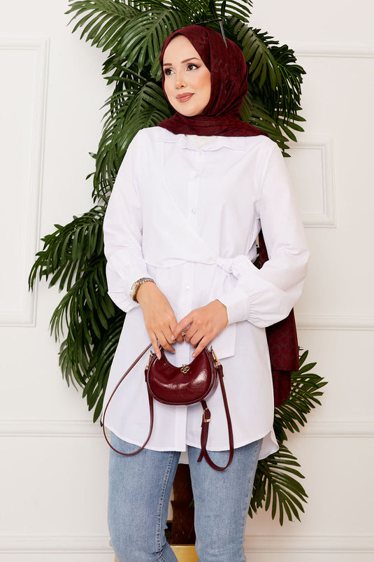 Allerli Chemise Hijab Nouée Sur Le Côté Blanc