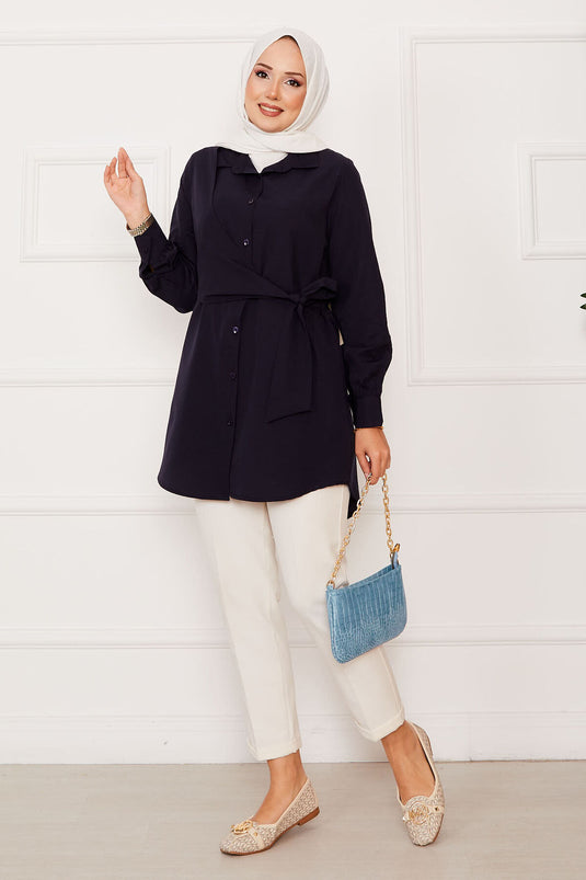Chemise hijab nouée sur le côté Allerli bleu marine